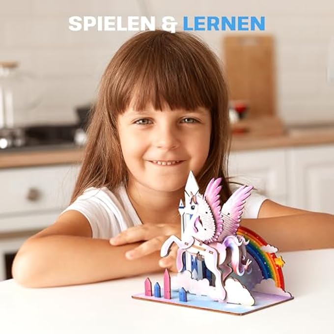 UNICORN - UNICORN 3D PUZZLE - DIY WOODEN ANIMAL PUZZLE - 3D PUZZLE FOR CHILDREN - CHILDREN'S WOODEN CRAFT SET - BRAIN TEASER WOODEN PUZZLE - TOY GIFTS FOR CHRISTMAS - Image 2